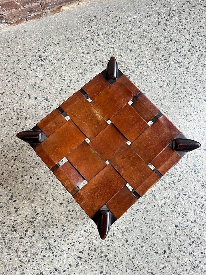 1960s Teak and Leather Stool by Edmond Spence