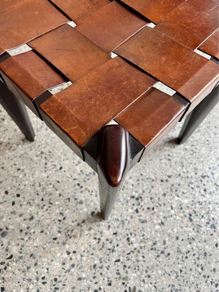 1960s Teak and Leather Stool by Edmond Spence