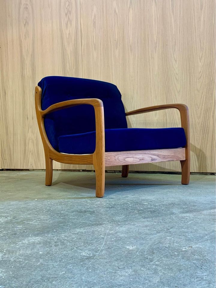 1960s Teak and Velvet Lounge Chair by R Huber