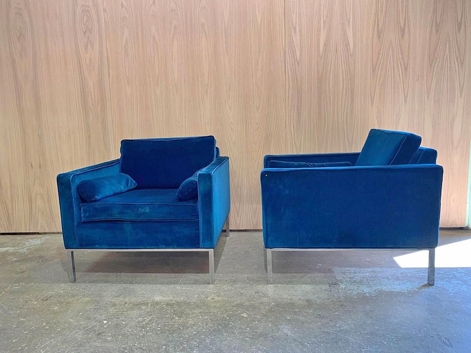 1960s Velvet and Steel Lounge Chairs