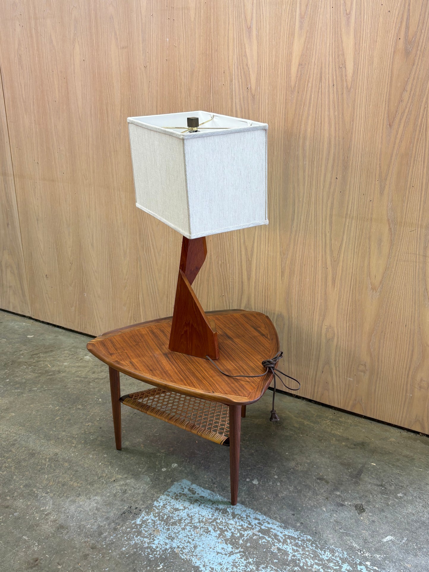 1960s Architectural Solid Teak Table Lamp