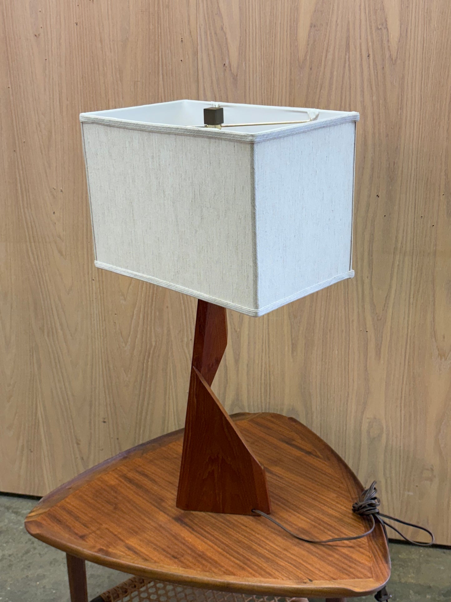 1960s Architectural Solid Teak Table Lamp