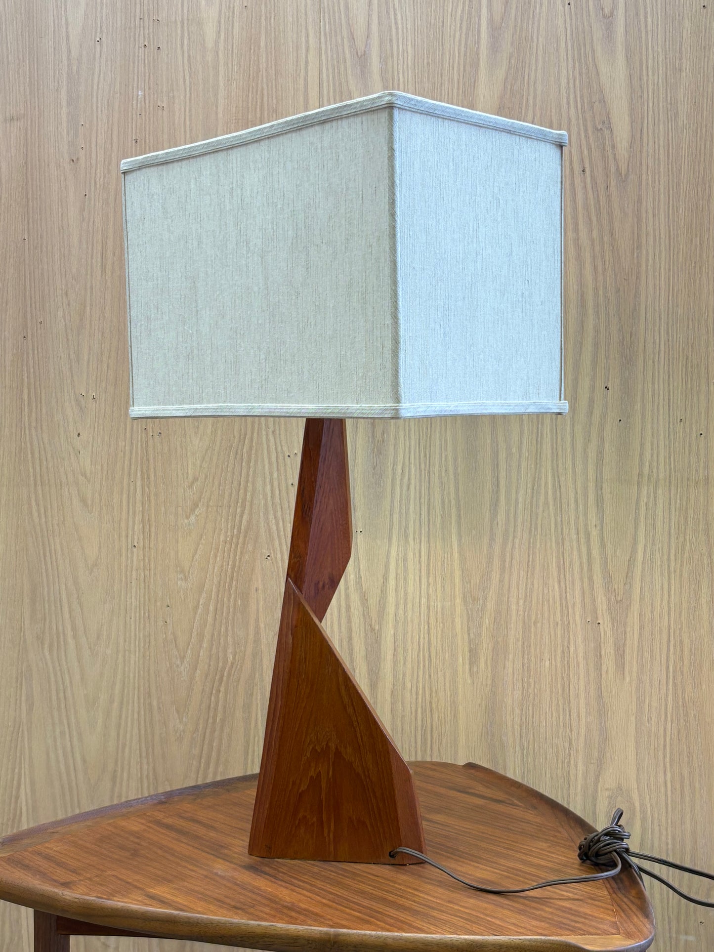 1960s Architectural Solid Teak Table Lamp