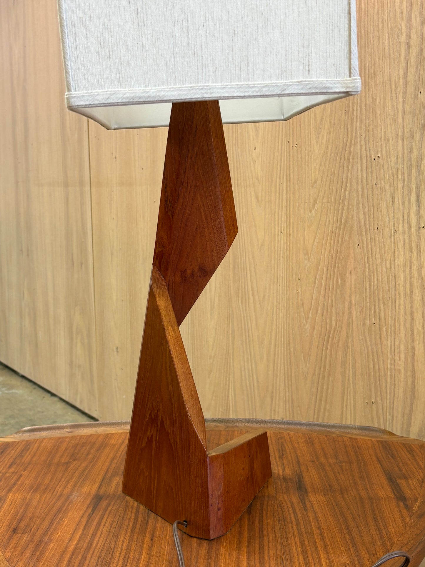 1960s Architectural Solid Teak Table Lamp