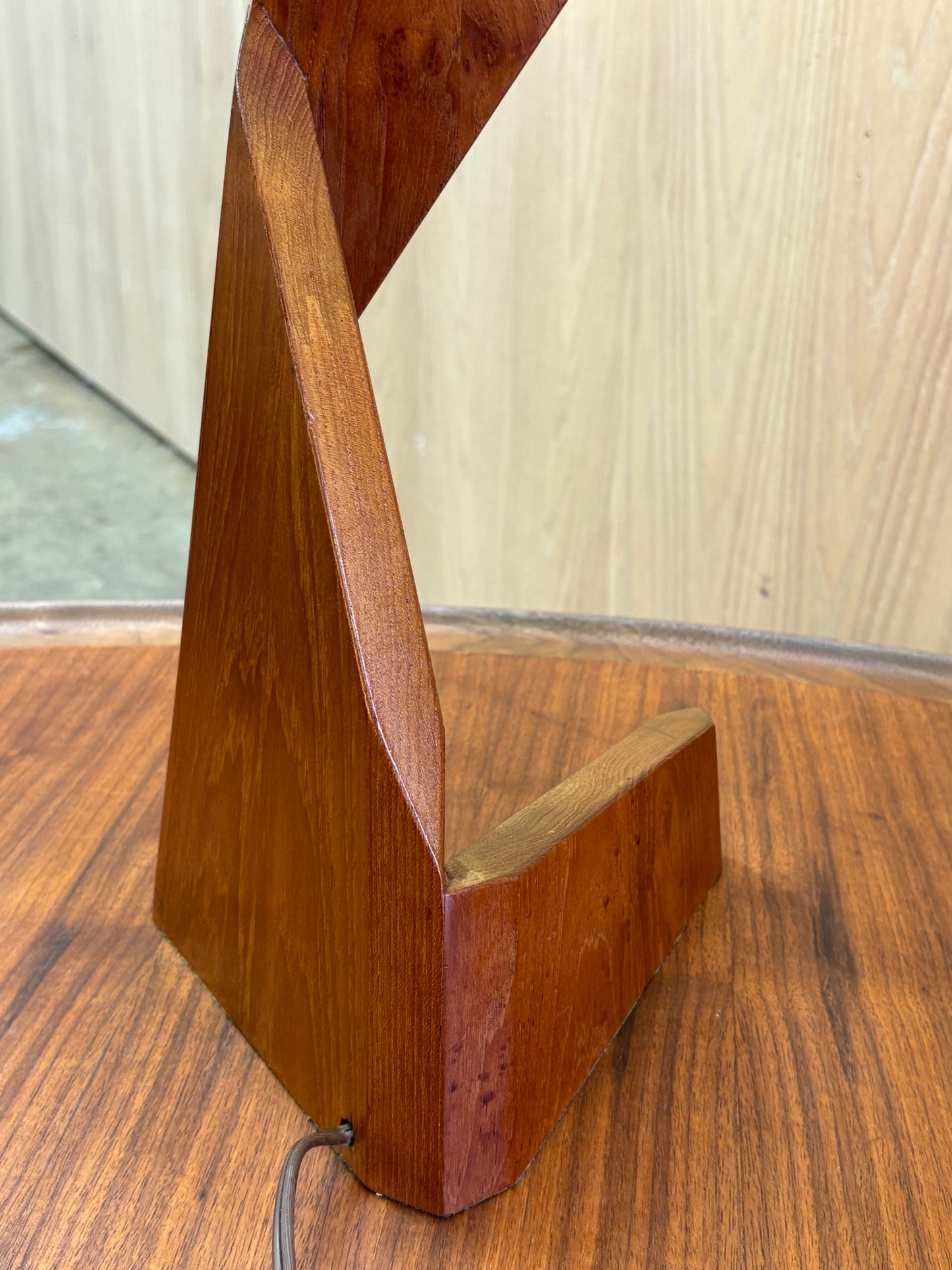 1960s Architectural Solid Teak Table Lamp