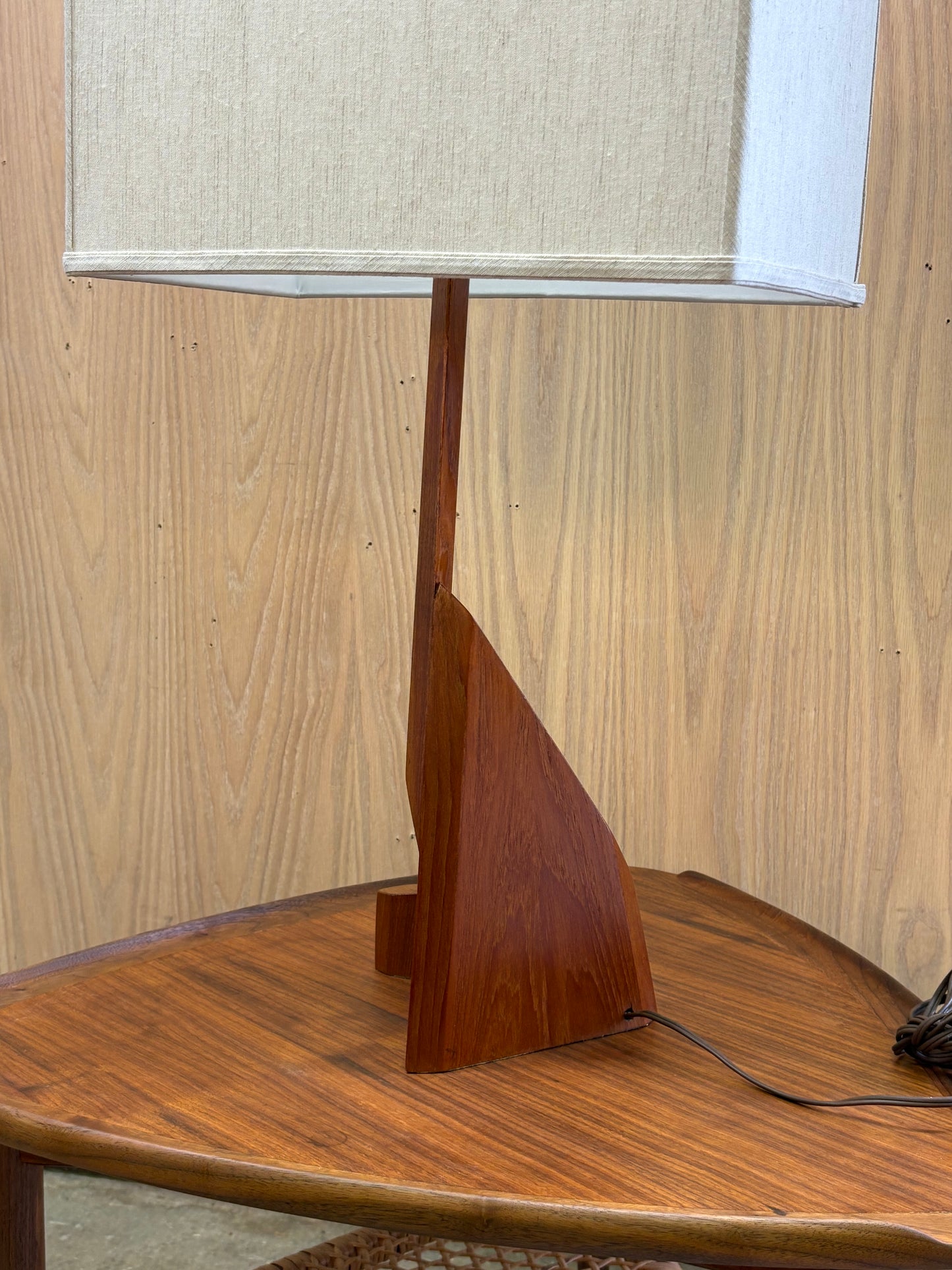 1960s Architectural Solid Teak Table Lamp