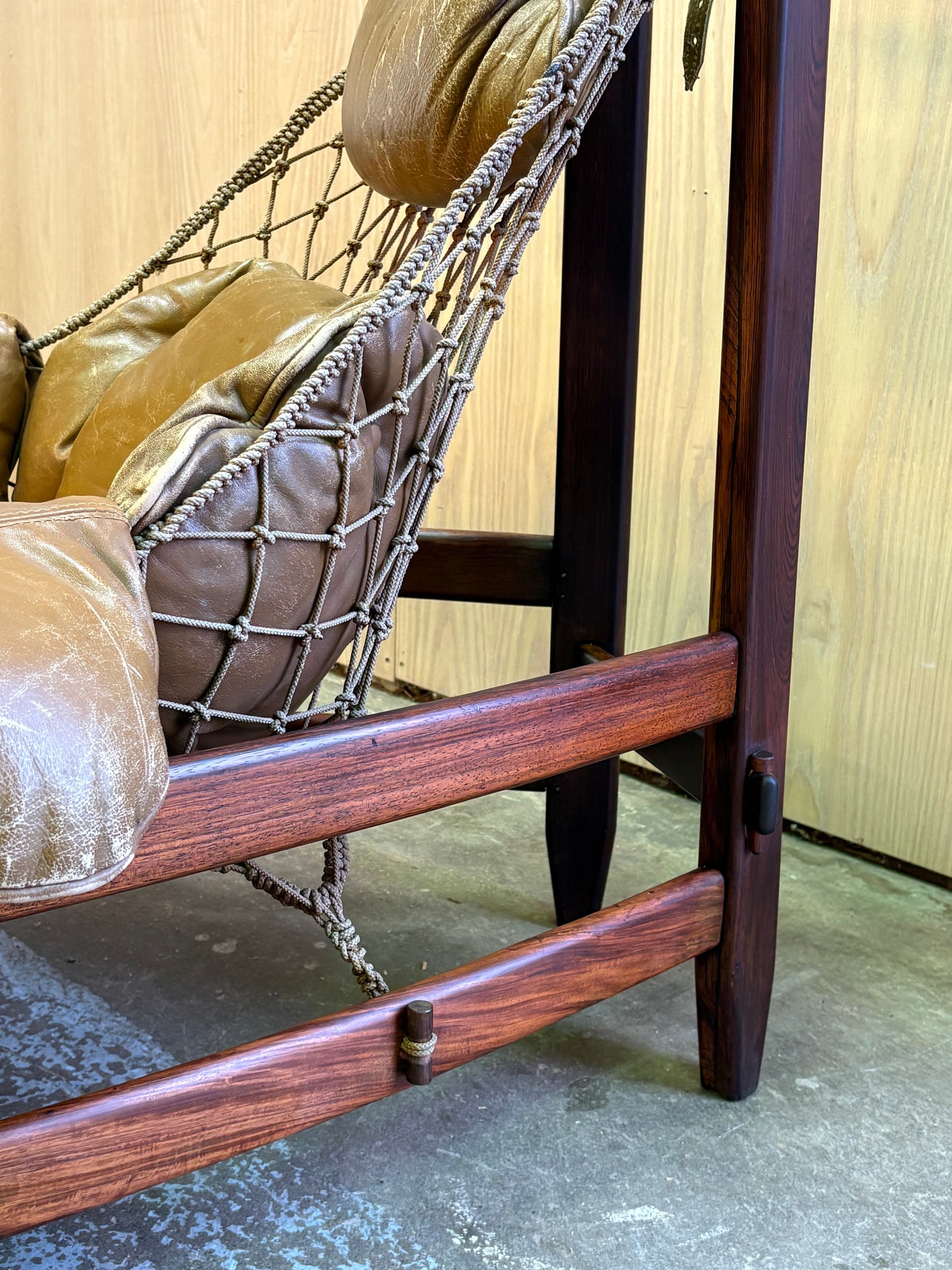 1960s Brazilian Rosewood and Leather Jangada Chair and Ottoman by Jean Gillon