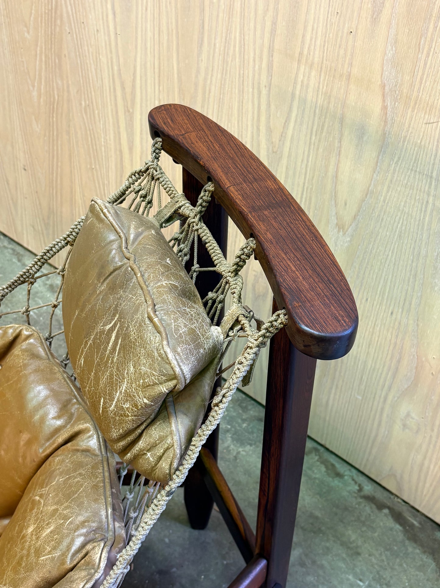 1960s Brazilian Rosewood and Leather Jangada Chair and Ottoman by Jean Gillon