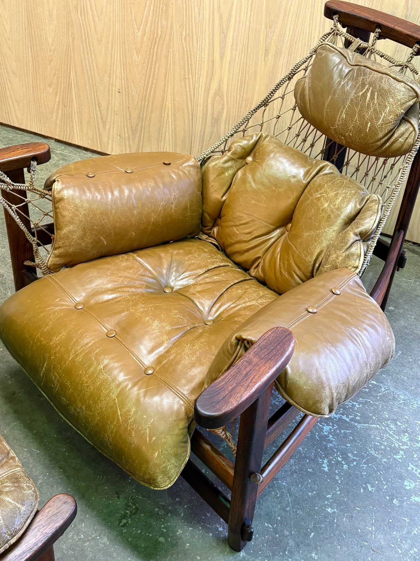 1960s Brazilian Rosewood and Leather Jangada Chair and Ottoman by Jean Gillon