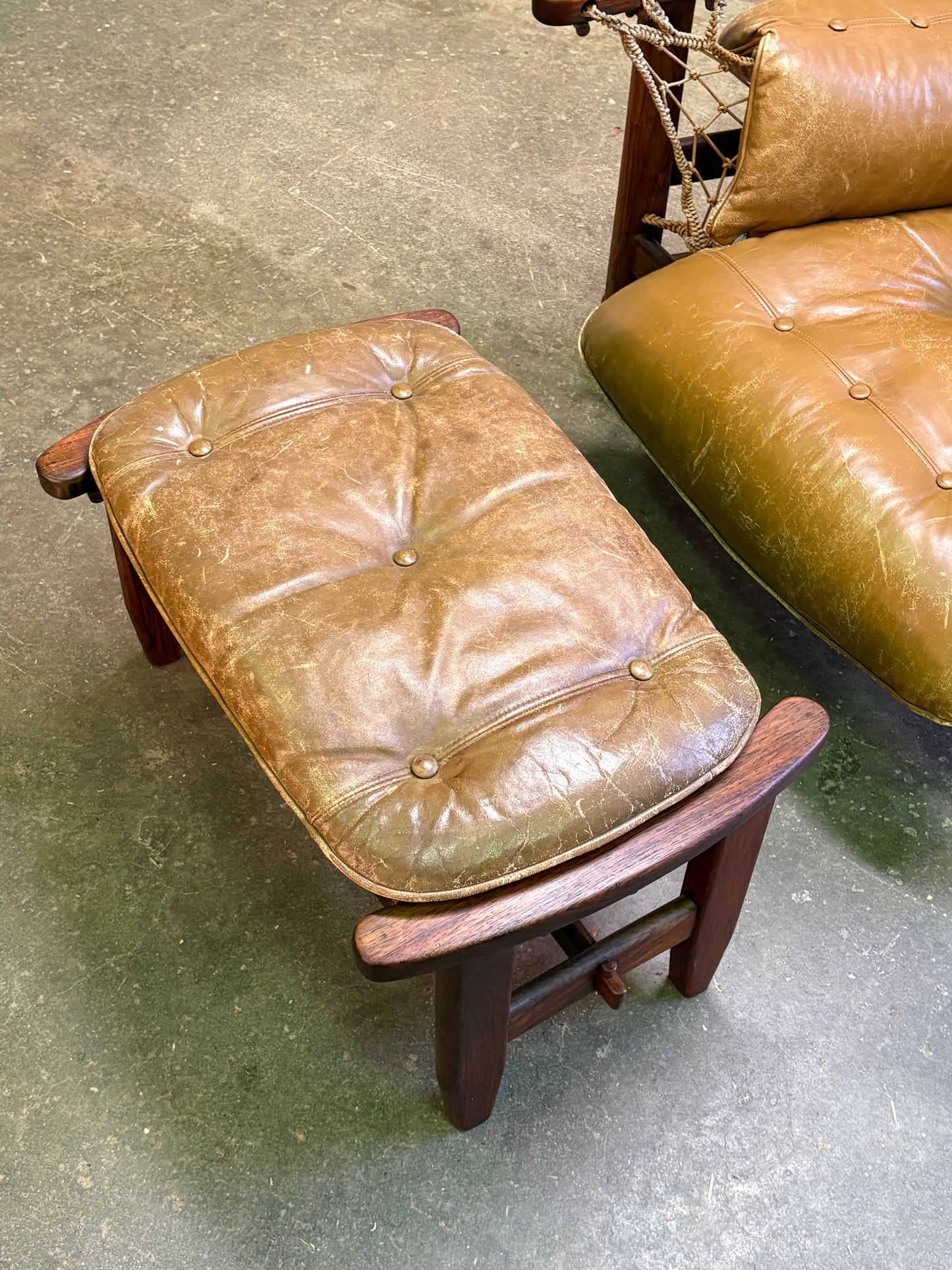 1960s Brazilian Rosewood and Leather Jangada Chair and Ottoman by Jean Gillon