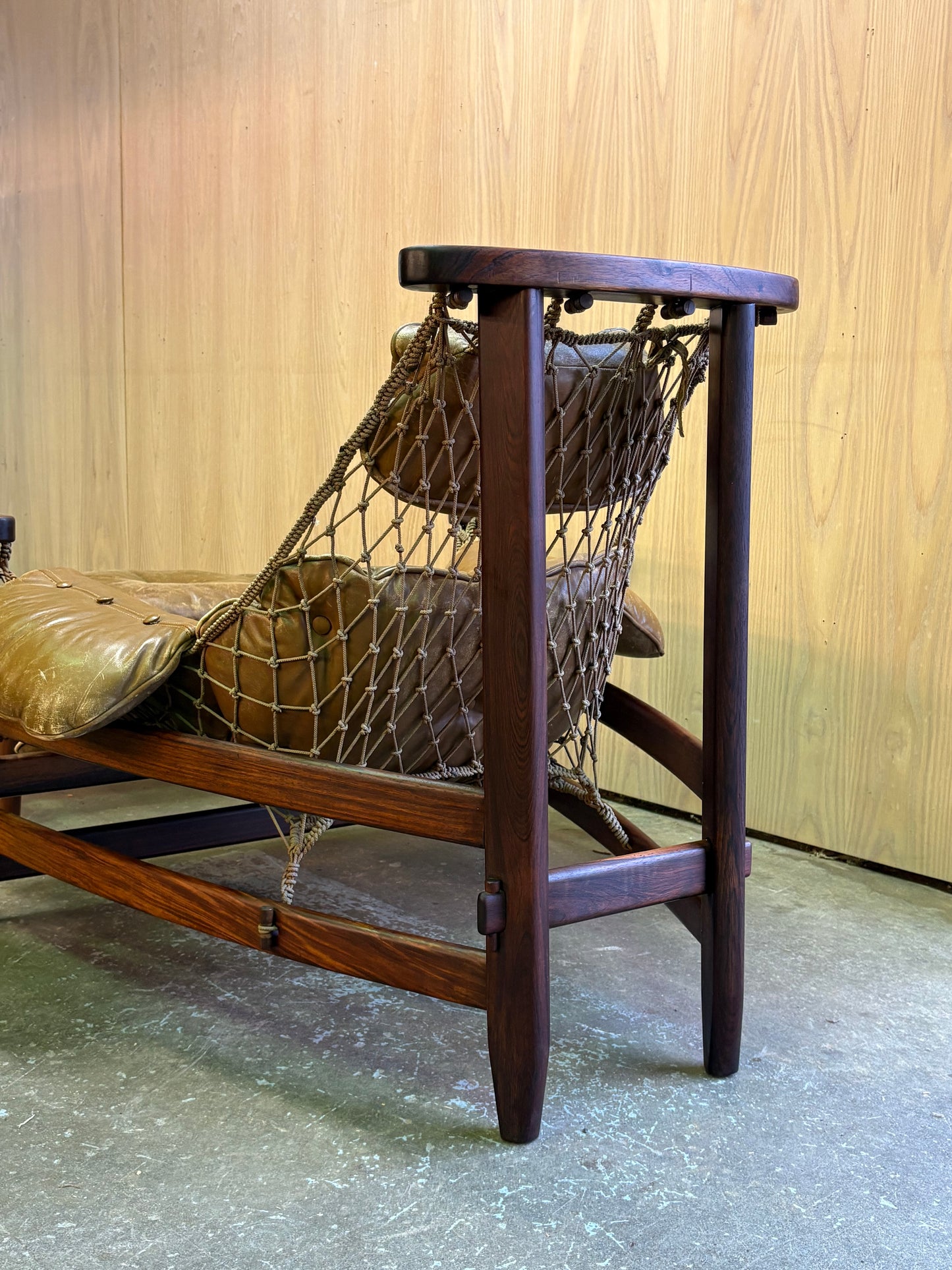 1960s Brazilian Rosewood and Leather Jangada Chair and Ottoman by Jean Gillon