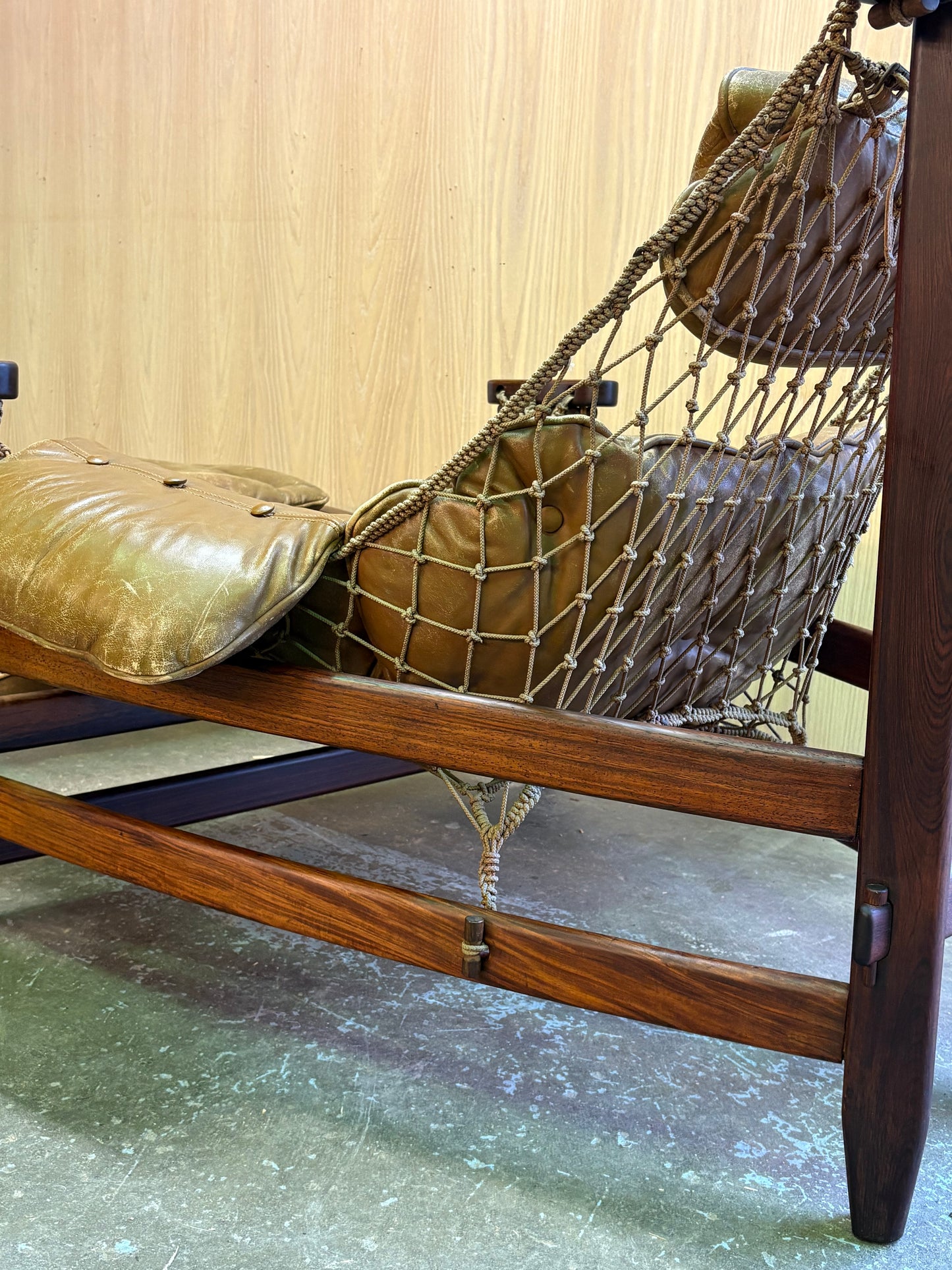 1960s Brazilian Rosewood and Leather Jangada Chair and Ottoman by Jean Gillon
