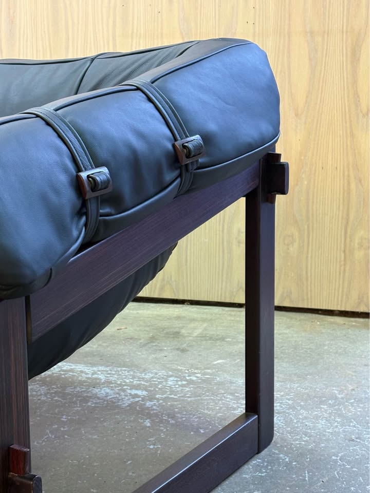 1960s Brazilian Wood and Leather MP91 Sofa by Percival Lafer