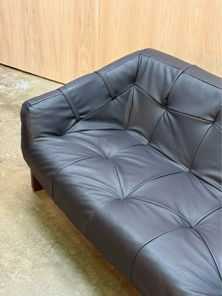 1960s Brazilian Wood and Leather MP91 Sofa by Percival Lafer