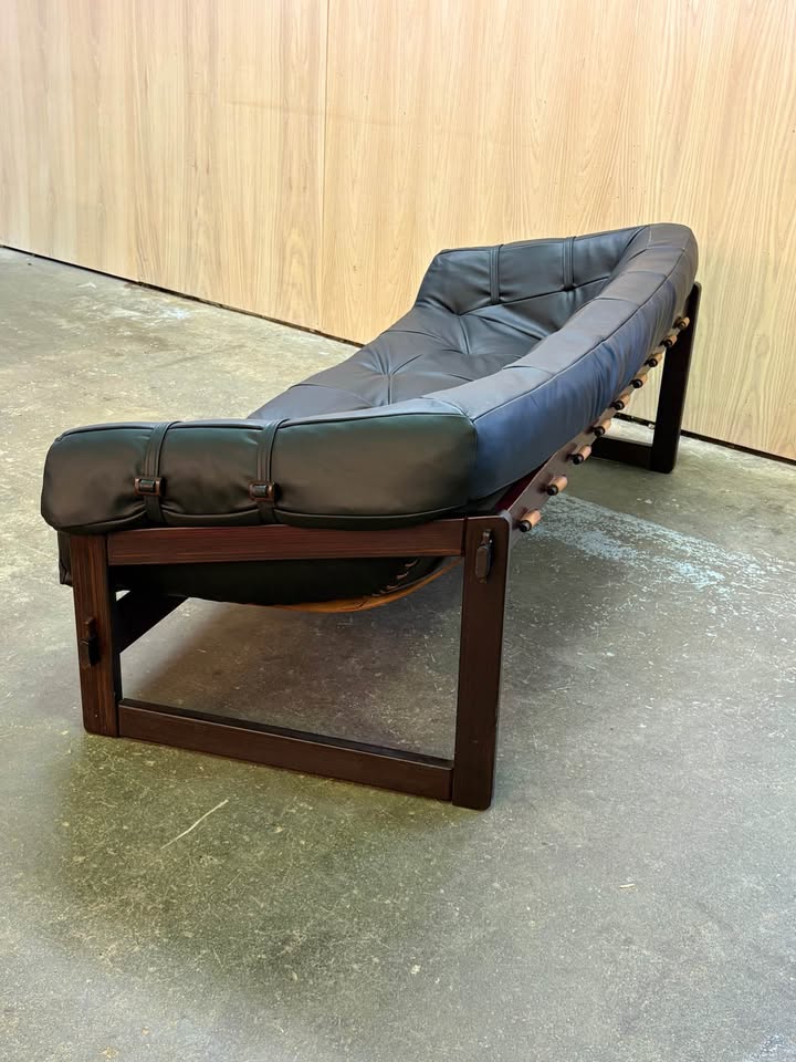 1960s Brazilian Wood and Leather MP91 Sofa by Percival Lafer