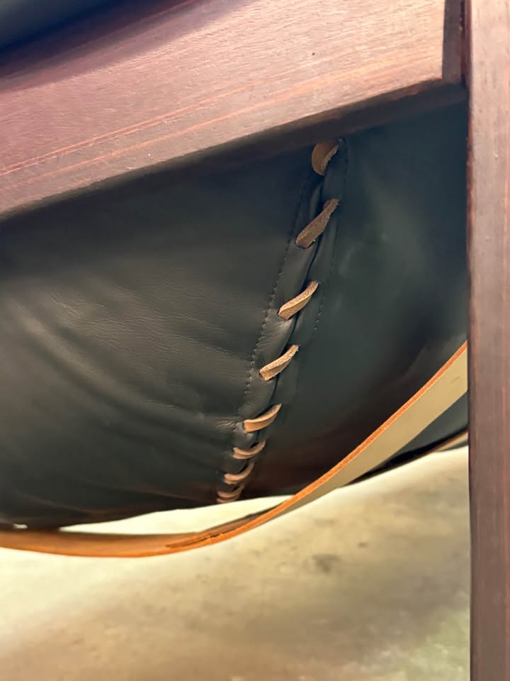 1960s Brazilian Wood and Leather MP91 Sofa by Percival Lafer