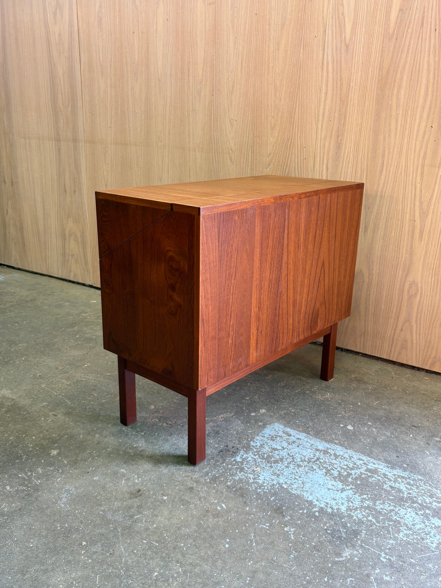 1960s Danish Teak Drop-Front Cabinet – Bar or Record Storage