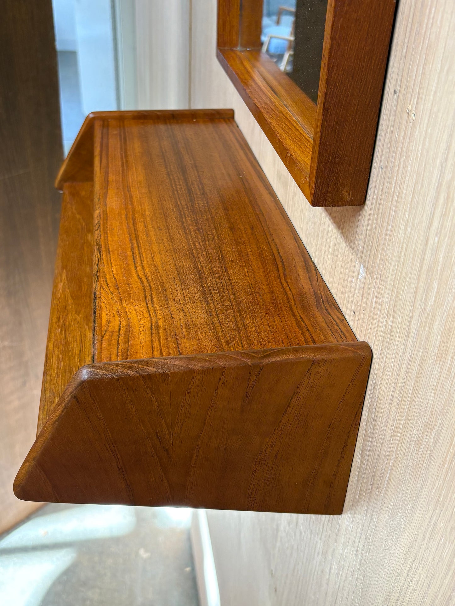 1960s Danish Teak Floating Shelf & Mirror by Aksel Kjersgaard