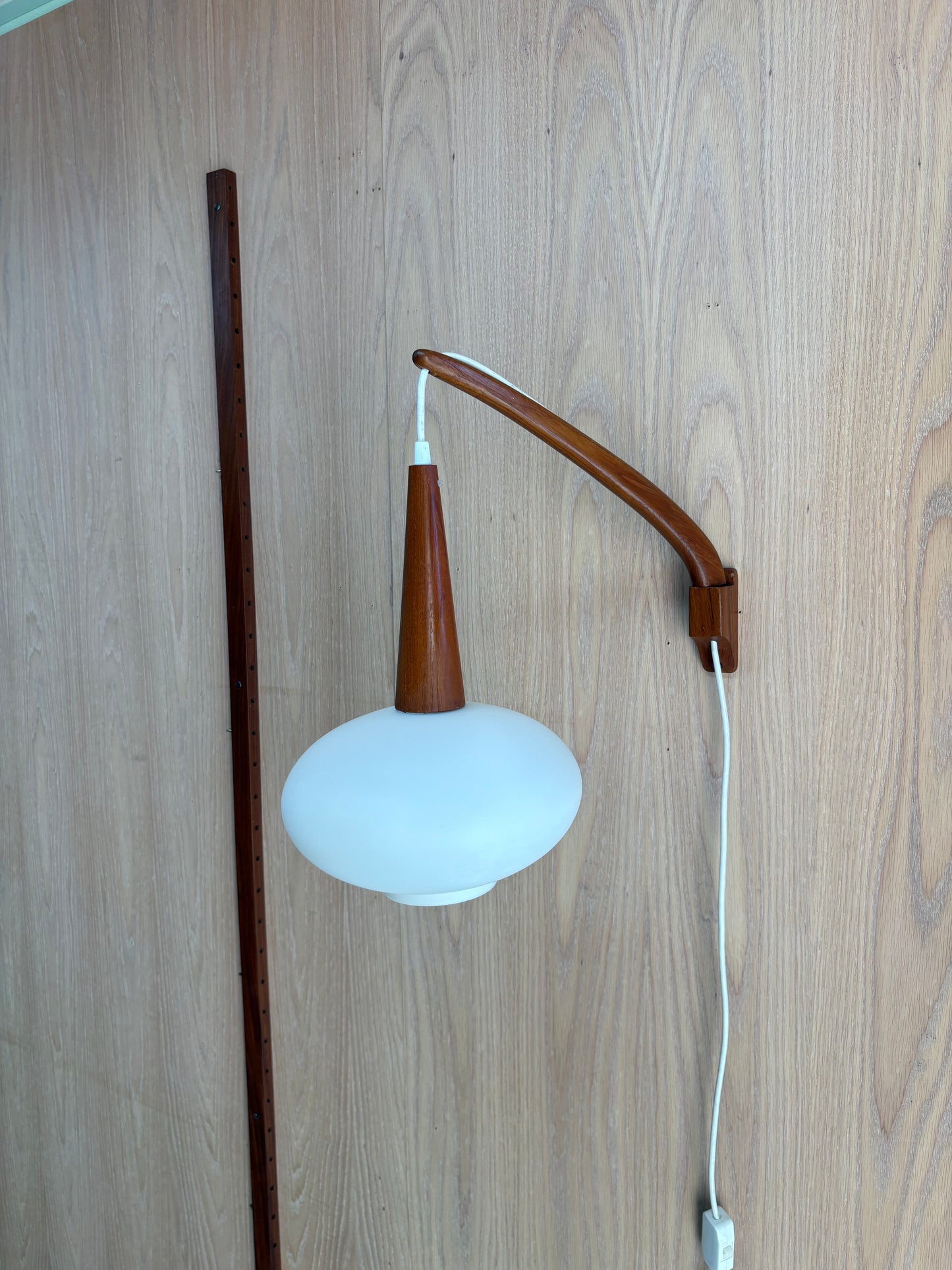 1960s Danish Teak Wall Light with Frosted Glass Shade