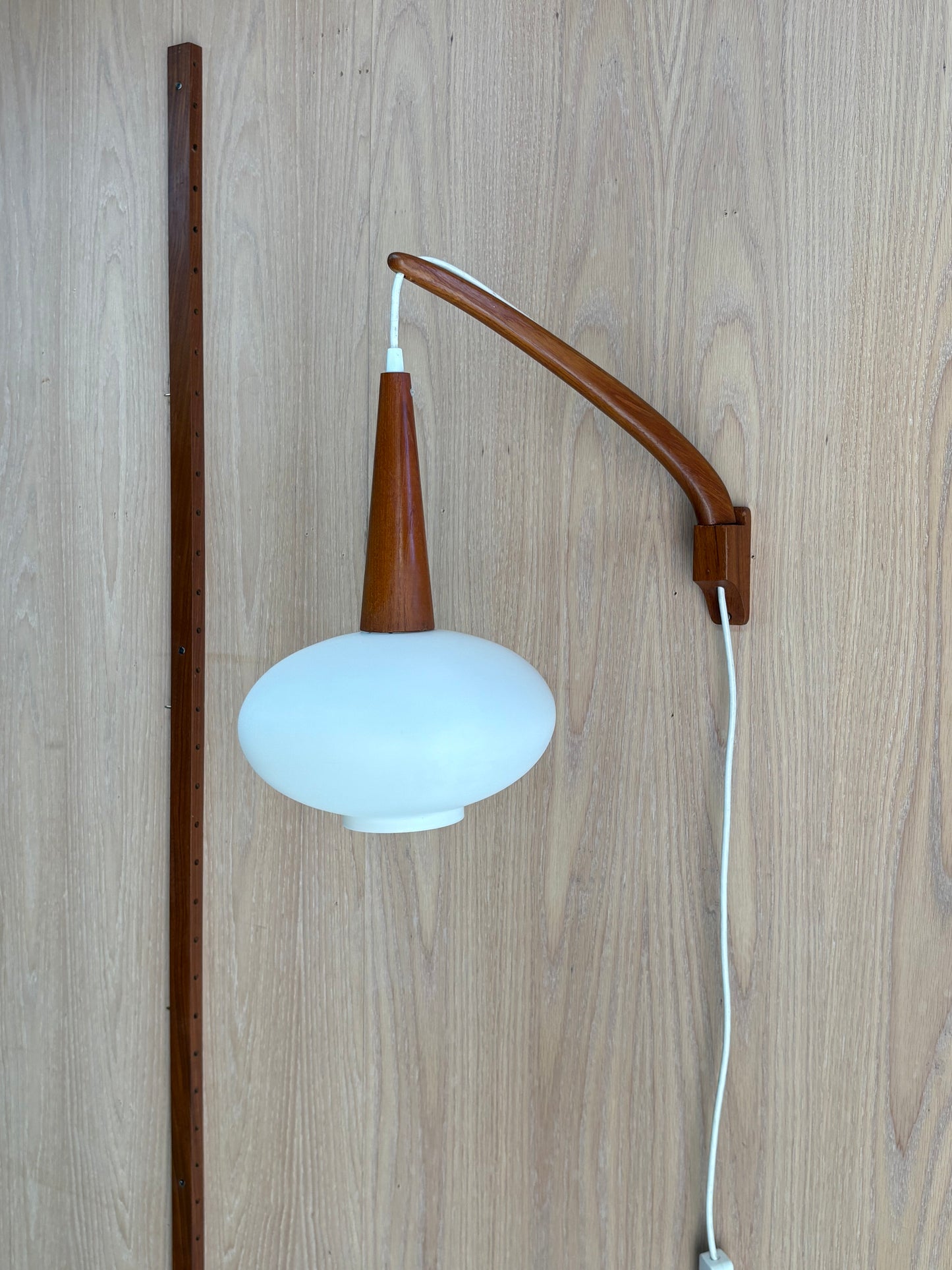 1960s Danish Teak Wall Light with Frosted Glass Shade