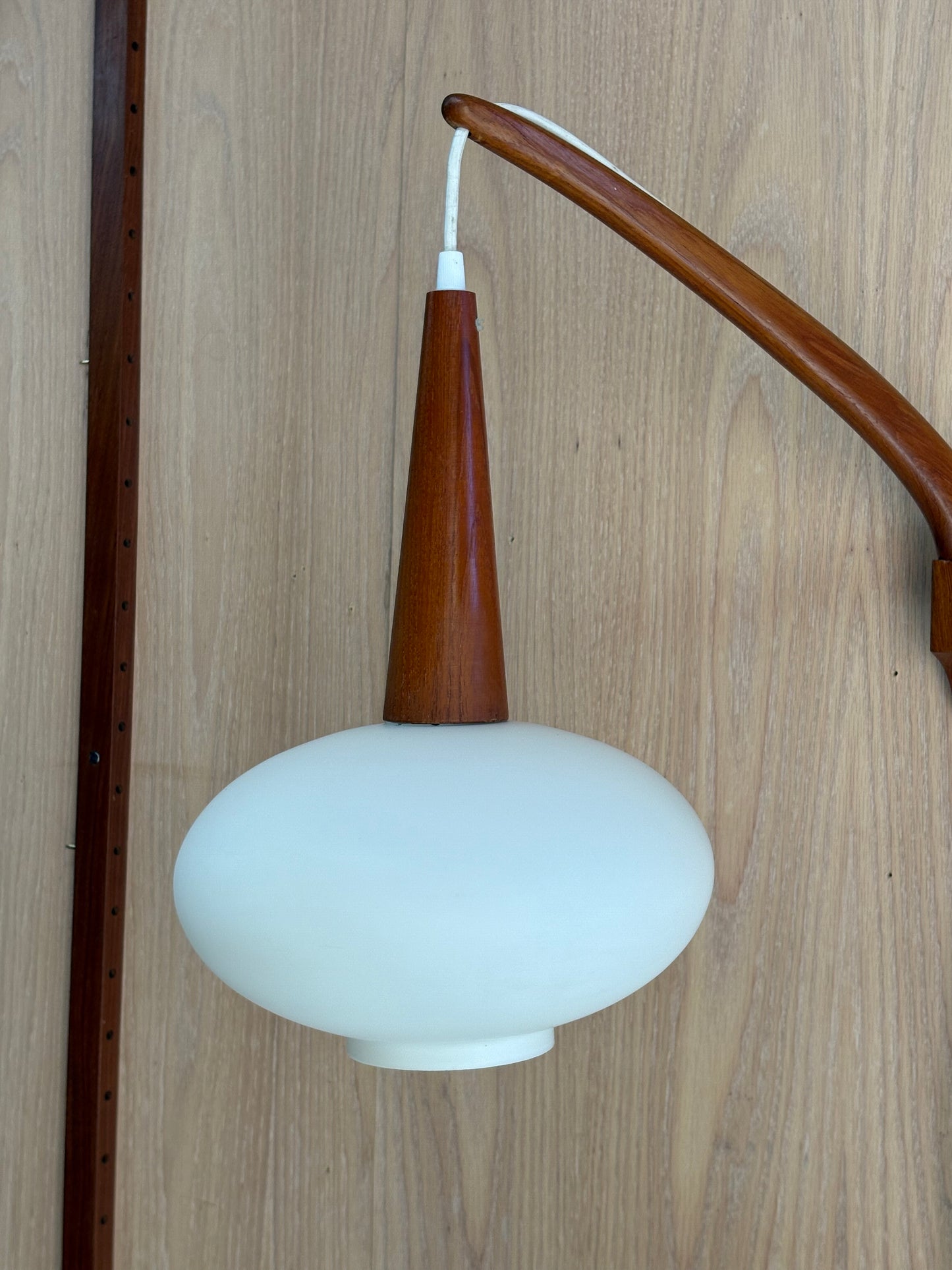 1960s Danish Teak Wall Light with Frosted Glass Shade