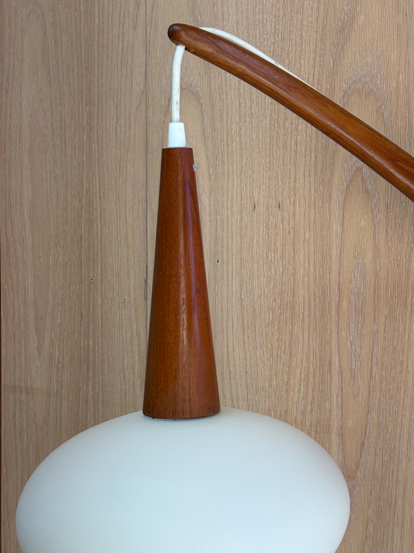 1960s Danish Teak Wall Light with Frosted Glass Shade