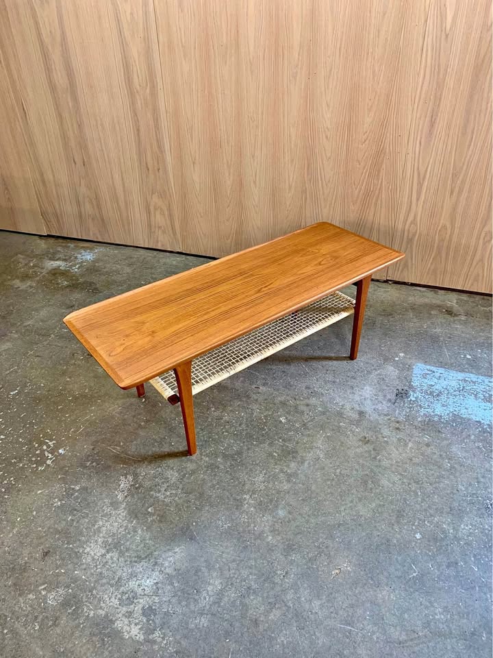 1960s Danish Teak and Cane Coffee Table