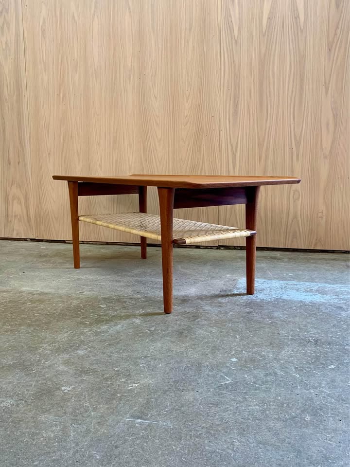 1960s Danish Teak and Cane Coffee Table