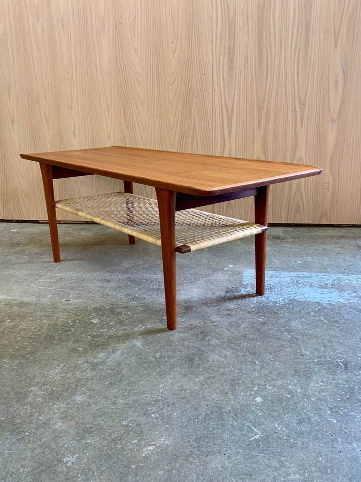 1960s Danish Teak and Cane Coffee Table