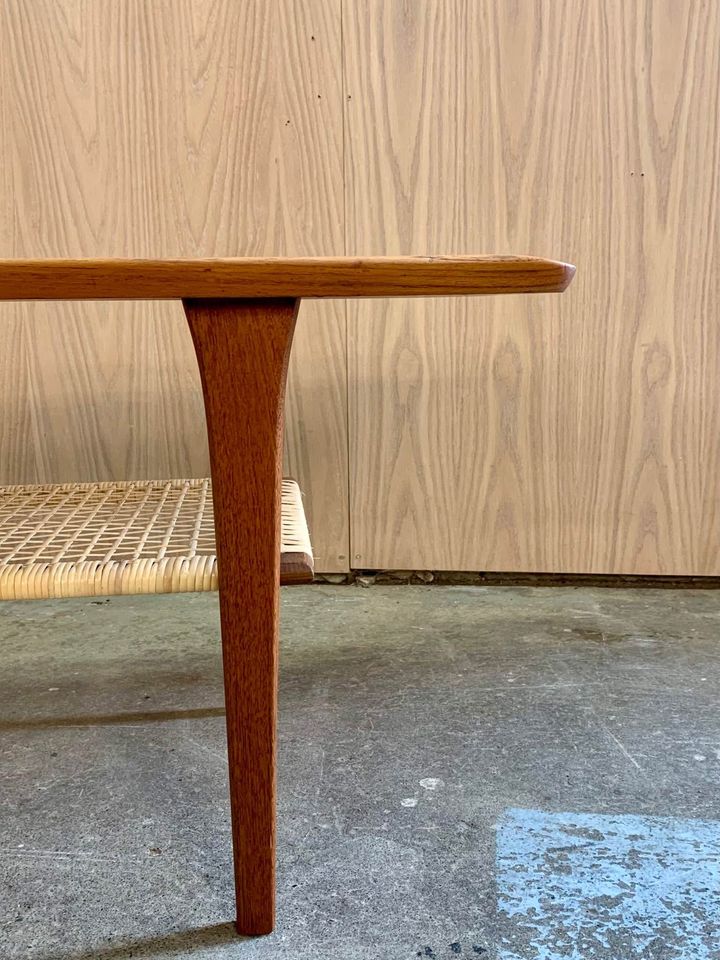 1960s Danish Teak and Cane Coffee Table