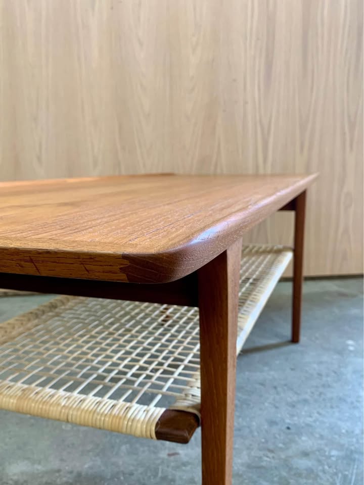 1960s Danish Teak and Cane Coffee Table