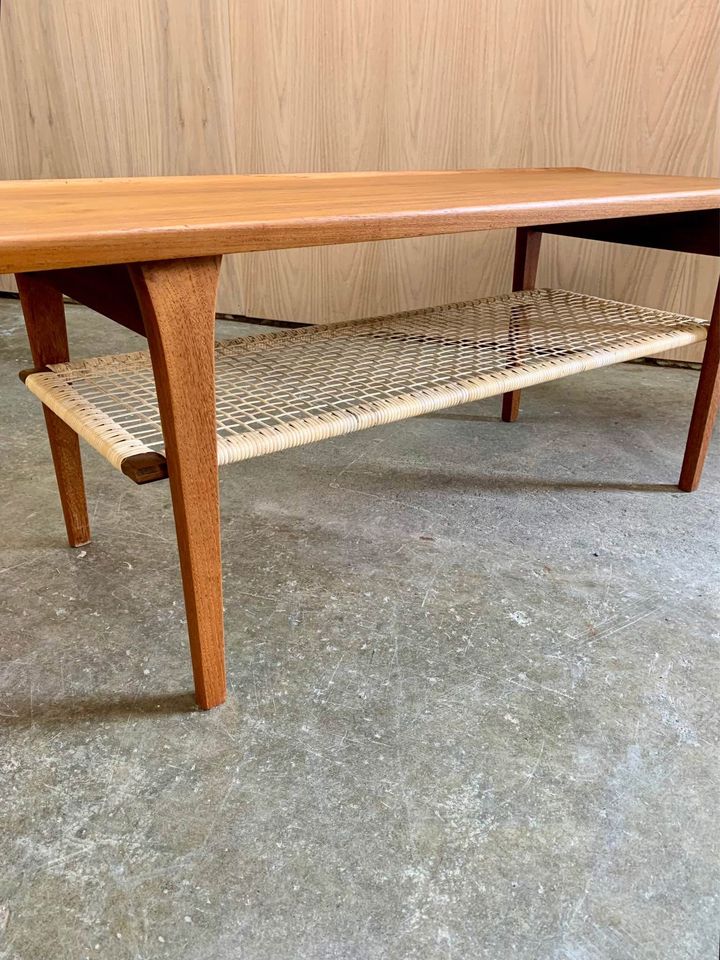 1960s Danish Teak and Cane Coffee Table