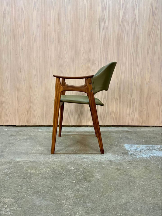 1960s Norwegian African Teak and Leather Arm Chair