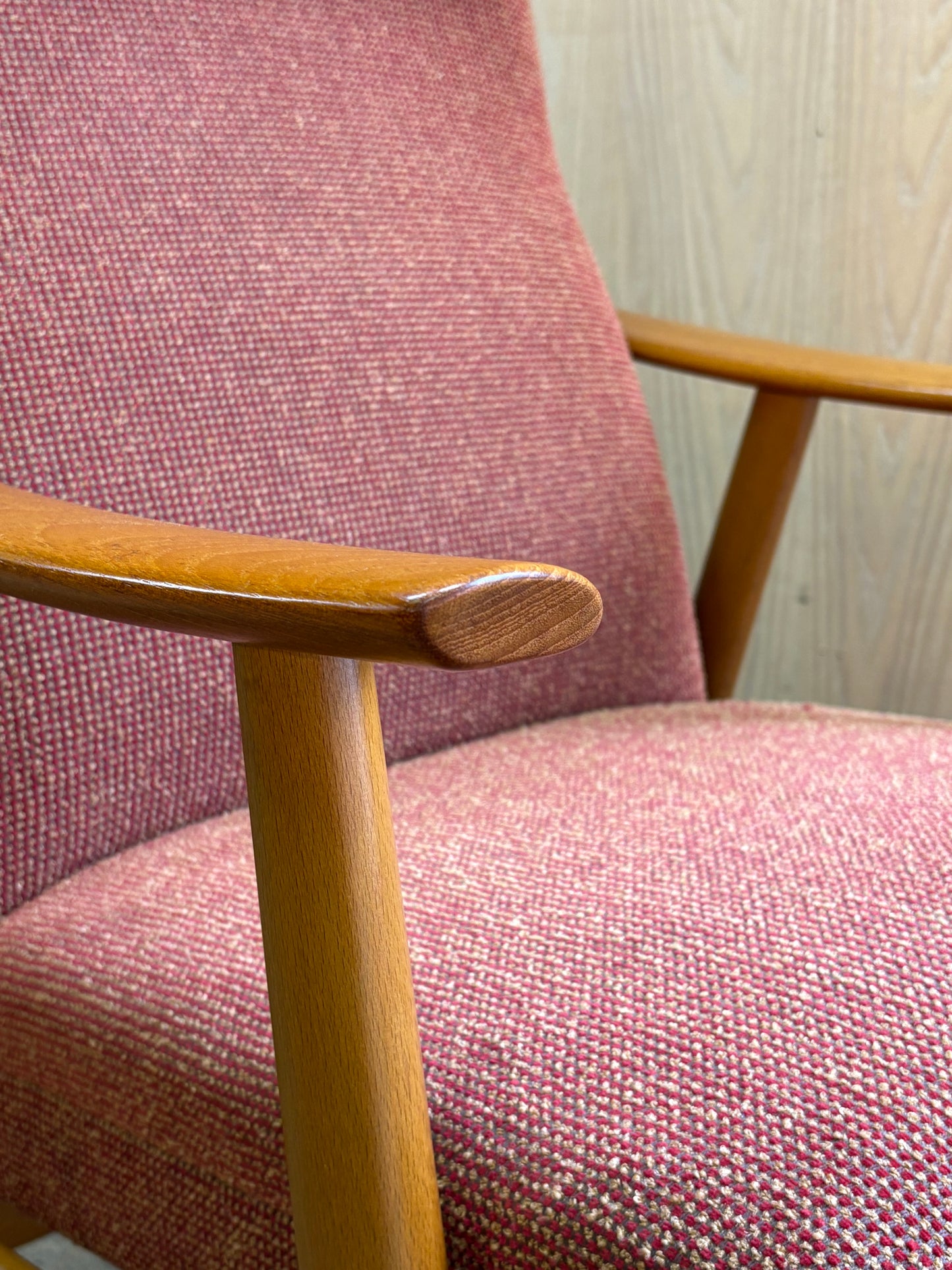 1960s Norwegian Teak and Beech High Back Reclining Chair and Ottoman