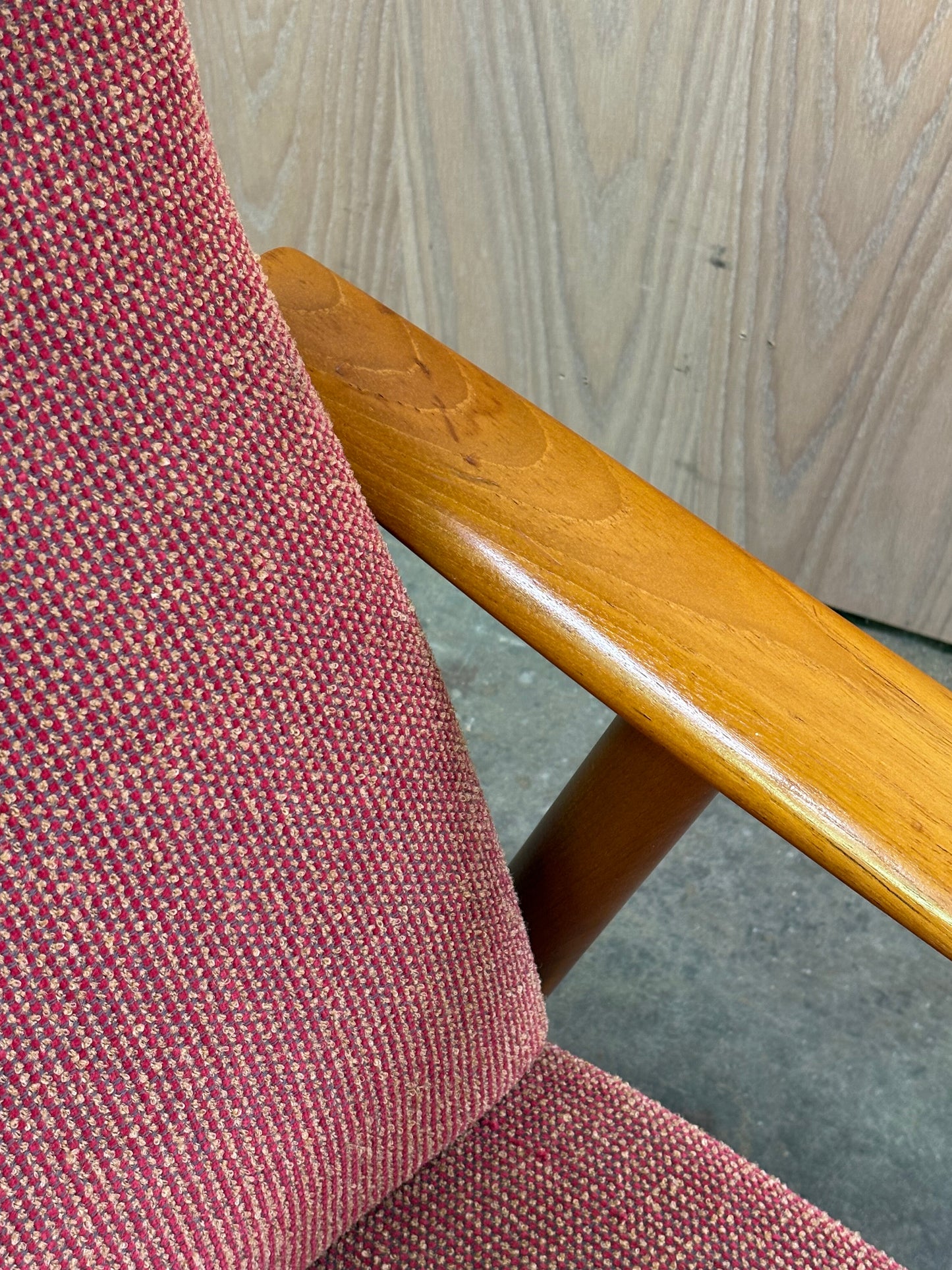 1960s Norwegian Teak and Beech High Back Reclining Chair and Ottoman