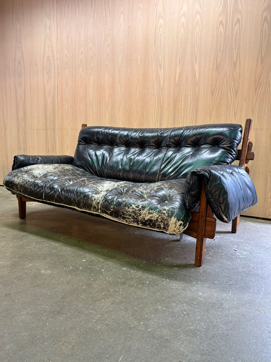 1960s Solid Brazilian Rosewood and Leather “Moleca” Sofa by Sergio Rodrigues