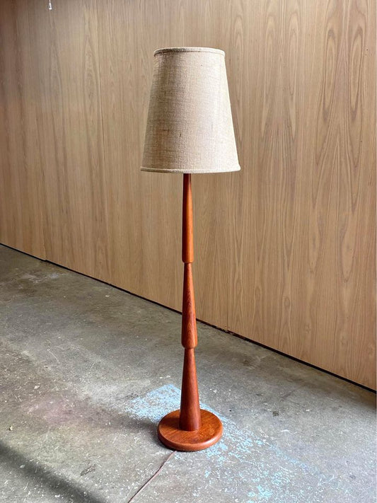 1960s Solid Teak Floor Lamp with New Shade