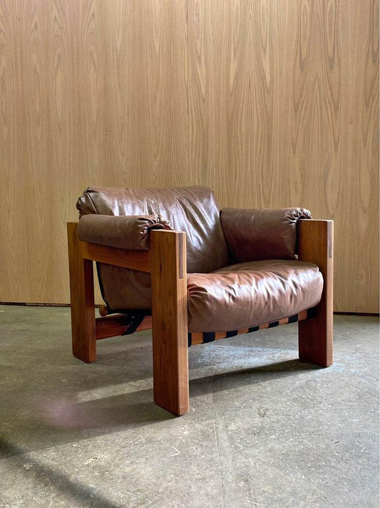 1960s Solid Walnut and Leather Lounge Chair by Paul Arno