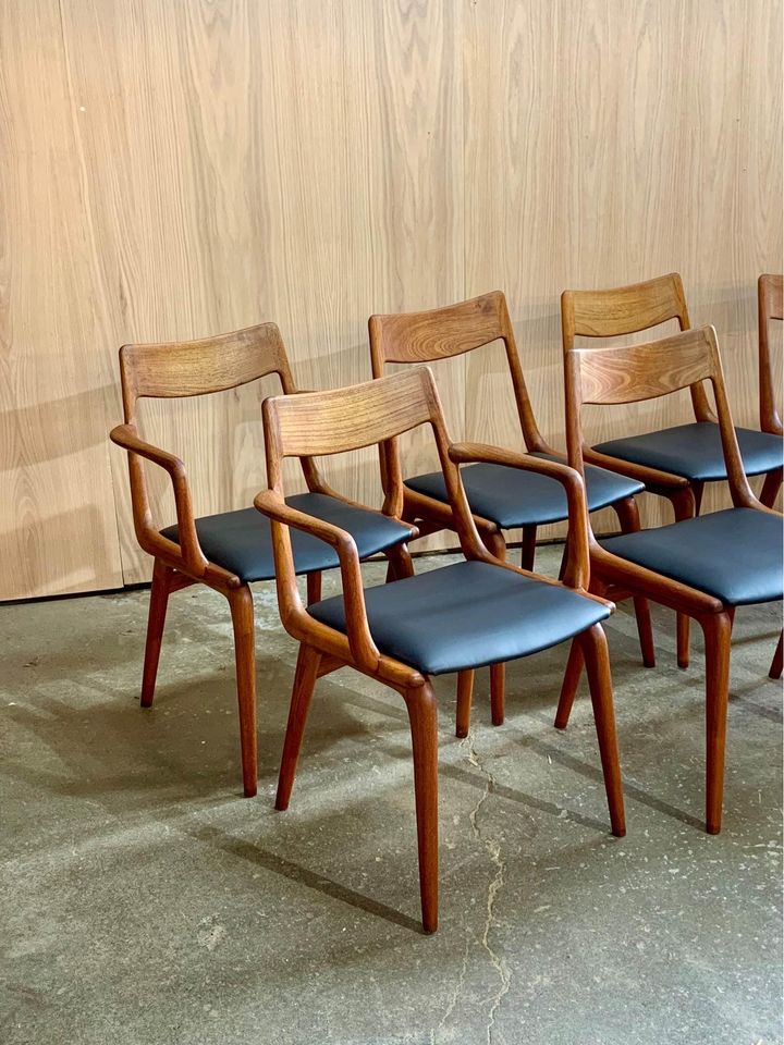 1960s Teak and Leather Dining Chairs by Alfred Christensen