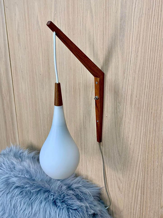 1960s Teak and Opaline Glass Wall light  Lamp