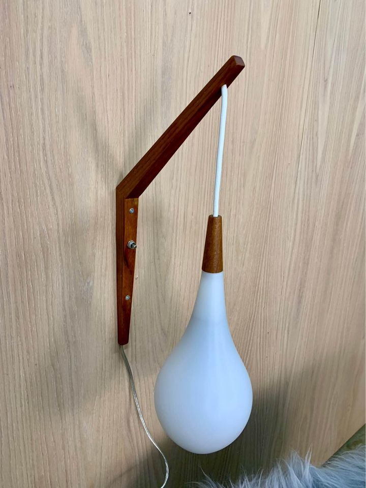 1960s Teak and Opaline Glass Wall light  Lamp