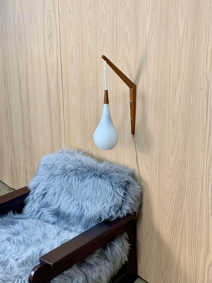 1960s Teak and Opaline Glass Wall light  Lamp