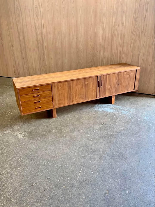 1960s Walnut Credenza with Tambour Doors