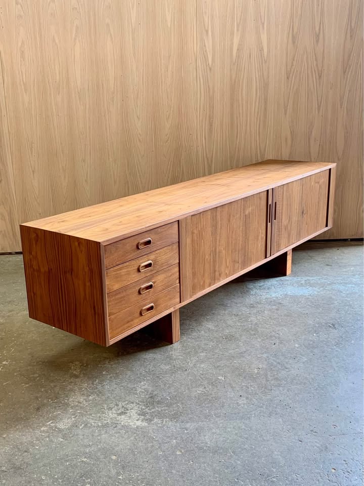 1960s Walnut Credenza with Tambour Doors