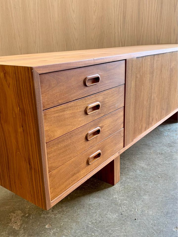 1960s Walnut Credenza with Tambour Doors