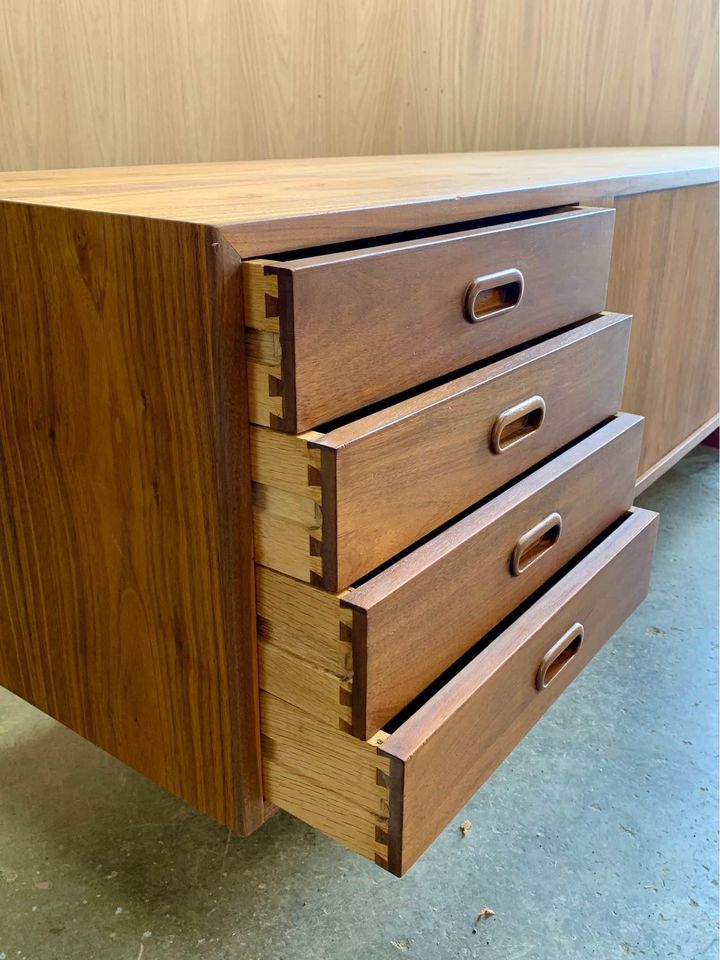 1960s Walnut Credenza with Tambour Doors