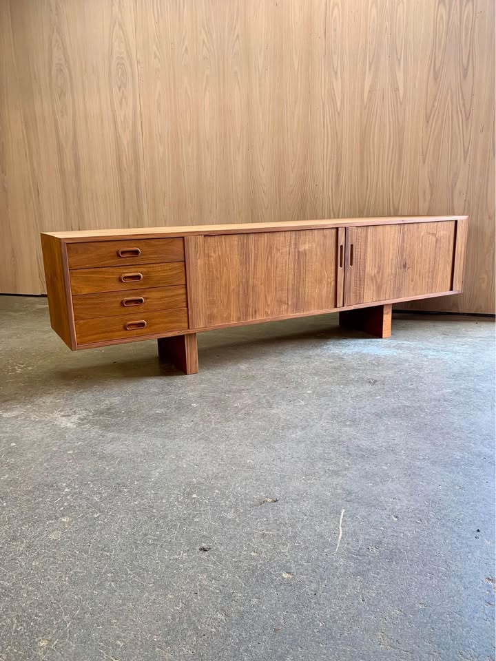 1960s Walnut Credenza with Tambour Doors