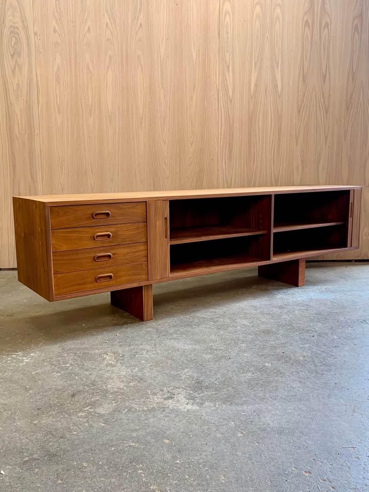 1960s Walnut Credenza with Tambour Doors