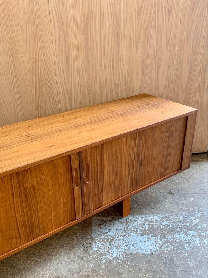 1960s Walnut Credenza with Tambour Doors