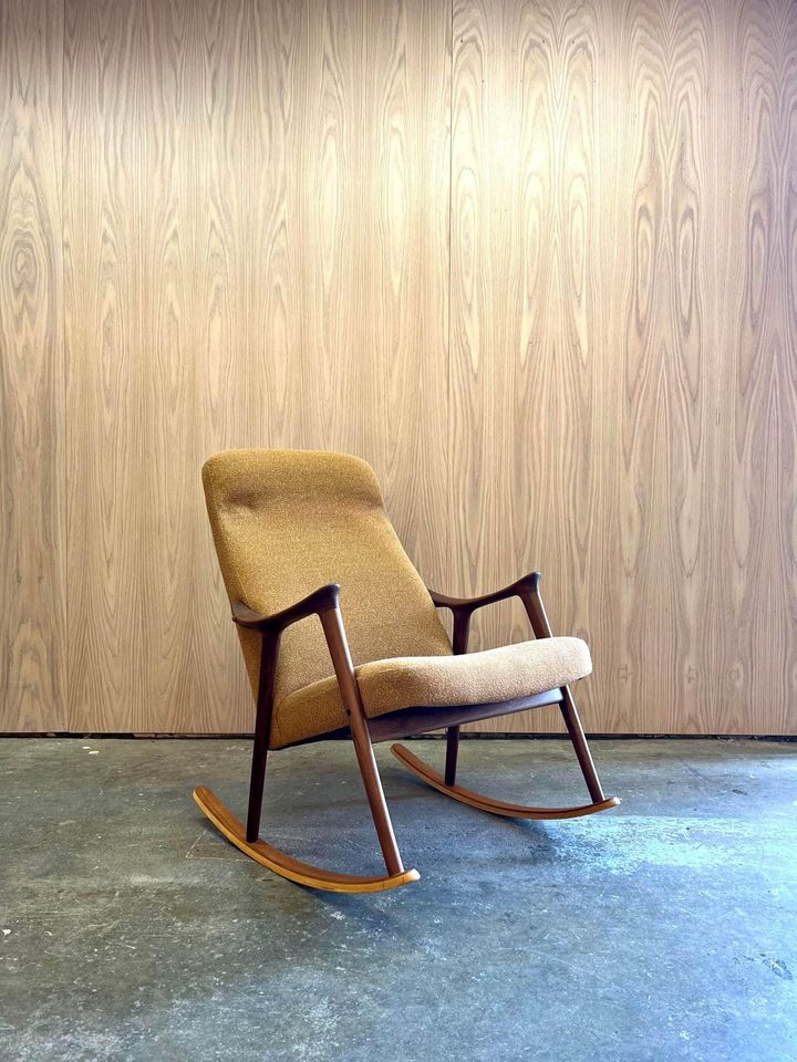 1970s Afrormosia and Teak Norwegian Rocking Chair